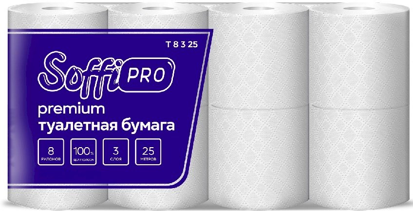 Туалетная бумага SoffiPro Premium — трёхслойная туалетная бумага премиум-класса из 100% целлюлозы. Обеспечивает максимальный комфорт и гигиену благодаря мягкой текстуре и высокой впитывающей способности. Трёхслойная структура гарантирует прочность и надёжность при использовании, устойчива к разрыву во влажном состоянии. Тиснение придаёт дополнительную мягкость и улучшает впитывающие свойства. Белоснежный цвет подчёркивает чистоту и качество продукта. Удобная перфорация обеспечивает лёгкое отделение листов нужного размера.
Рулон 25 метров обеспечивает экономичное расходование. Картонная втулка придаёт рулону устойчивую форму и удобство использования, подходит для стандартных держателей туалетной бумаги в туалетных комнатах с высокой проходимостью.

Предназначена для использования в домашних условиях, офисах, гостиницах, ресторанах и других общественных местах. Обеспечивает оптимальное соотношение качества, комфорта и экономичности.