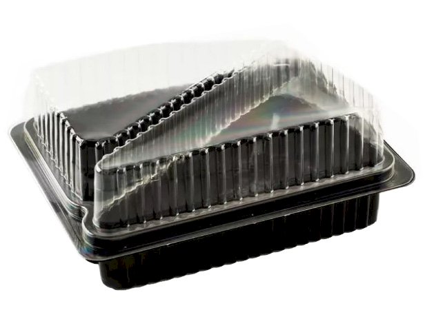 Контейнер для двух кусочков торта 153х116,3х60,4 мм, дно черное, ПЭТ, 350 штук (крышка 17-3380)