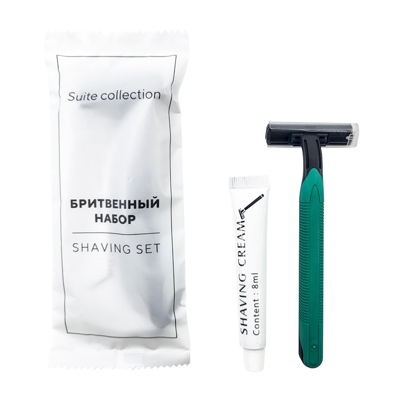  Бритвенный набор "Suite collection" Optiline включает в себя одноразовый станок и гель для бритья в тубе 8 мл. Станок оснащен увлажняющей полоской, двумя нержавеющими лезвиями и съемным защитным колпачком. Эргономичная прорезиненная ручка обеспечивает удобный захват и препятствует скольжению станка в руке. Гель для бритья подходит для всех типов кожи. Упаковка флоупак имеет приятную матовую поверхность, удобно удерживается в руках. Прочный материал упаковки обеспечивает надежность транспортировки, а удобный надрыв позволит с легкостью извлечь набор. Нейтральный дизайн упаковки гармонично впишется в любой интерьер номера.