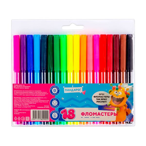 Фломастеры ПандаРог "Эмоциональный интеллект", 18 цветов, смываемые, в пластиковом блистере