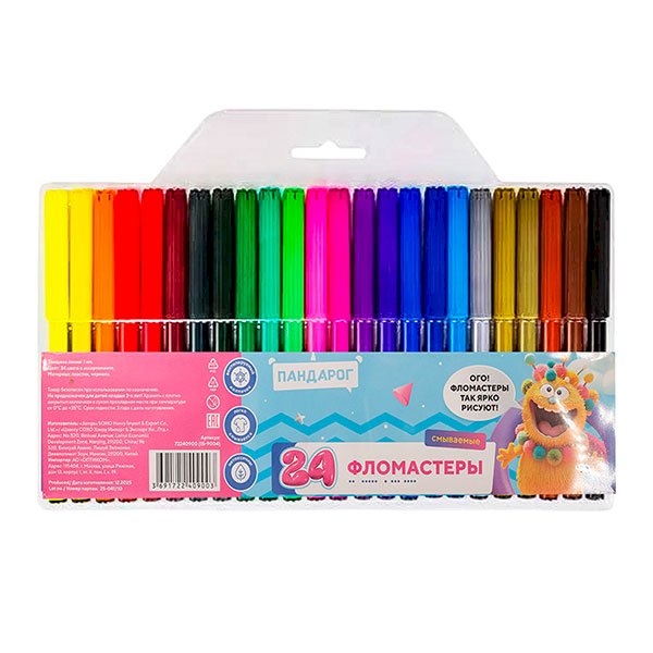 Фломастеры ПандаРог "Эмоциональный интеллект", 24 цвета, смываемые, в пластиковом блистере