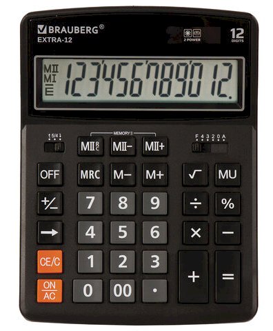 Калькулятор настольный Brauberg EXTRA-12-BK, 12 разрядов, двойное питание, чёрный