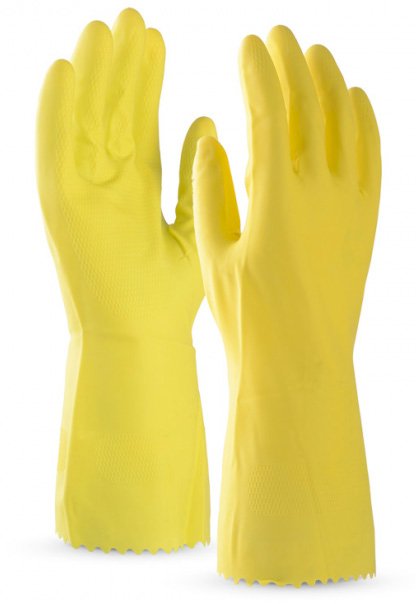Перчатки резиновые хозяйственные латексные, размер S, желтые