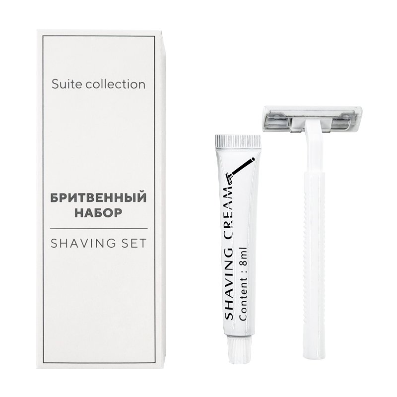 Бритвенный набор "Suite collection" Optiline включает в себя одноразовый станок и гель для бритья в тубе 5 мл. Станок оснащен увлажняющей полоской, двумя нержавеющими лезвиями и съемным защитным колпачком. Выполнен в стильном белом цвете. Гель для бритья подходит для всех типов кожи. Набор упакован в белую картонную коробочку. Нейтральный дизайн упаковки гармонично впишется в любой интерьер номера.