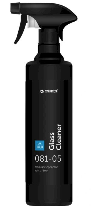 Средство для мытья стекол Pro-Brite Glass Cleaner (Про Брайт Глас Клинер) предназначено для мойки стёкол, зеркал и других поверхностей в помещениях. Применимо для мойки стёкол автомобиля через бачок стеклоомывателя.
Жидкий щелочной низкопенный готовый к применению препарат против улично-бытовых, лёгких жировых и других загрязнений, в том числе никотиновых смол и остатков насекомых на стёклах и зеркалах, хрустале, оргстекле, поликарбонате и других пластиках, керамике, камне, нержавеющей стали, алюминии и цветных металлах, деревянных и других поверхностях. Придаёт антистатические свойства. Биоразлагаемый. Пожаро- и взрывобезопасный. Замерзает, после размораживания возможно изменение цвета и выпадение осадка, свойства сохраняются.
Способ применения:
Распылить на поверхность или нанести смоченной раствором салфеткой, вытереть насухо резиновым сгоном или чистой салфеткой.
Примечание: при ежедневной уборке допускается разбавление не более 1:50 (20 мл + 980 мл воды = 1 л 2%-раствора).

Состав: вода, 5%<изопропанол<15%, растворитель НПАВ<5%, комплексоны, нашатырный спирт. Плотность: 1,00 г/см³ при 20°С. Значение pH: 10,0±0,5

Меры предосторожности:
Осторожно! Беречь от детей! Использовать резиновые перчатки. Избегать вдыхания при распылении, проглатывания и попадания на кожу и в глаза. При попадании на кожу или в глаза промыть водой, при необходимости обратиться к врачу.
Хранить плотно закрытым в заводской упаковке в тёмном сухом недоступном детям и животным месте отдельно от пищевых продуктов и кормов, а также кислотных препаратов.
Срок годности: 5 лет от даты изготовления (при соблюдении условий транспортировки и хранения). Поставляется в пластиковом флаконе с триггером, объем 500 мл.
