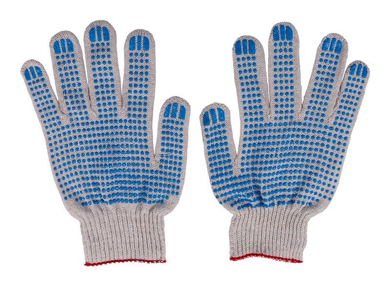 Перчатки хлопчатобумажные Стандарт с ПВХ напылением, 4 нити, 10 класс, 500 пар в коробке - фото №1