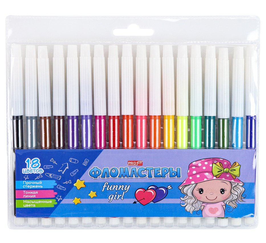 Фломастеры Классная Девчонка, 18 цветов, невентилируемые, в блистере - фото №1