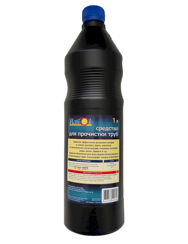 Средство для прочистки труб Исток эффективно удаляет засоры в сливах раковин, ванн, унитазов от органических загрязнений, пищевых остатков, жира, волос, бумаги и т.д. Безопасно для всех видов металлических и пластиковых труб. Уничтожает запахи и бактерии. Объем 1 литр.