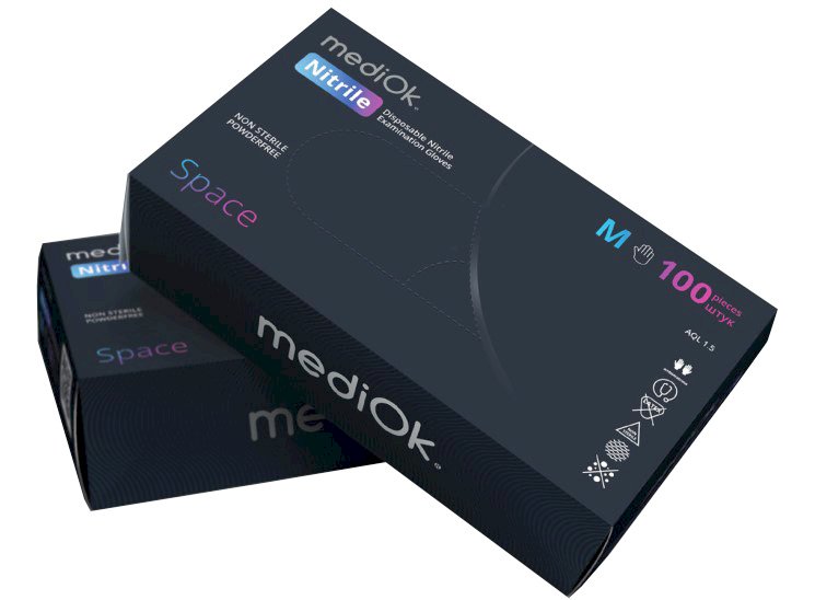 Перчатки MediOk Space нитриловые, размер L, черные, 100 штук в упаковке, 10 упаковок в коробке