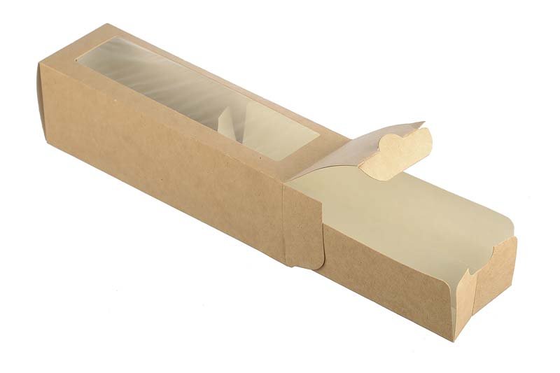 Упаковка под макарон с прозрачным окном предназначена для бережной доставки и хранения хрупких кондитерских изделий. Выполнена из плотного экологически чистого картона с ламинированным внутренним слоем, что обеспечивает влагостойкость упаковки. Прочная конструкция коробки помогает надолго сохранить изделия в первоначальном виде. Наличие прозрачного окна в крышке позволяет видеть продукцию, не вскрывая коробку. Упаковка удобна в применении за счет выдвижного внутреннего отсека. Может быть использована для различных продуктов питания. Поставляется в плоском виде, быстросборная. Размер коробки 180х55х55 мм. В упаковке 50 штук.