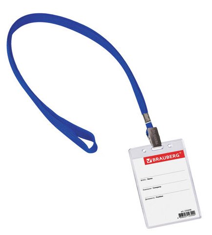 Бейдж Brauberg вертикальный, 90х60 мм, на синей ленте, 45 см
