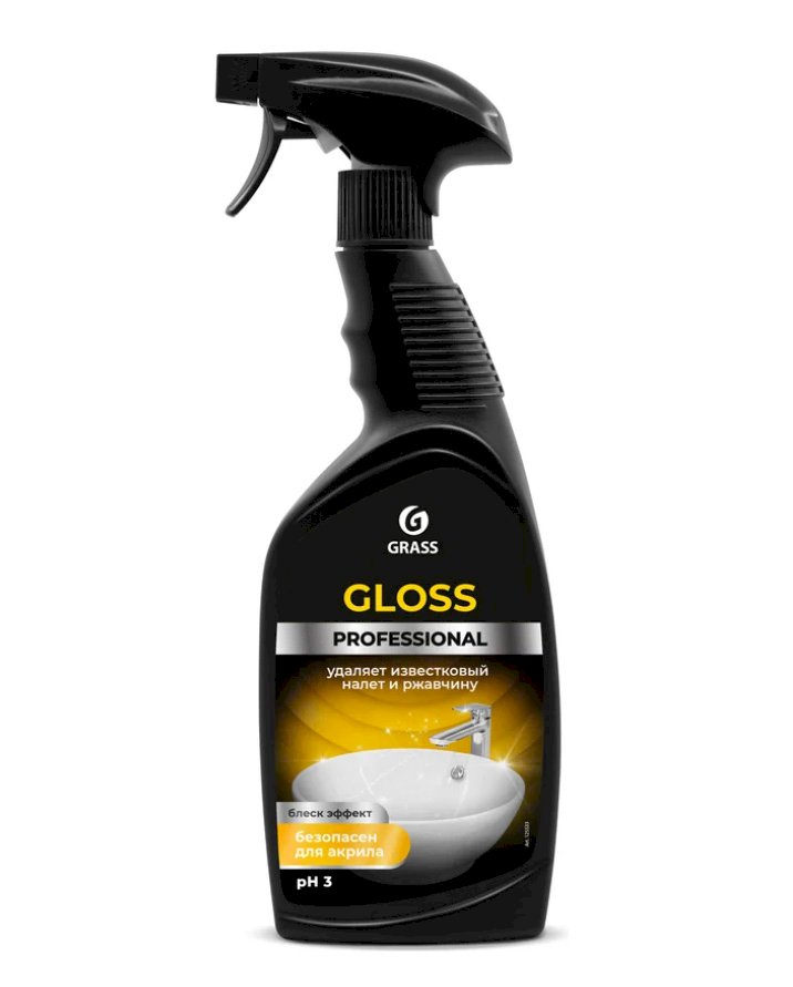 Чистящее средство Grass Gloss Professional для санитарных узлов и ванных комнат — эффективный кислотный очиститель для профессионального клининга и домашнего использования. Предназначено для удаления известкового налета, мыльных отложений, ржавчины и других стойких загрязнений с сантехники, кафеля, душевых кабин и хромированных поверхностей. Активная формула с показателем pH 3 быстро растворяет минеральные отложения и органические загрязнения, возвращая поверхностям первоначальный блеск. Эффективно очищает унитазы, раковины, ванны, смесители, плитку и межплиточные швы. Подходит для ежедневной уборки санитарных зон в гостиницах, офисах, медицинских учреждениях, предприятиях общественного питания и жилых помещениях. Удобный флакон с триггером обеспечивает равномерное распыление средства и экономичный расход. Жидкая консистенция позволяет легко наносить препарат на вертикальные и наклонные поверхности. Средство быстро действует, не требует длительного времени выдержки.

Область применения: санитарные узлы, ванные комнаты, душевые, туалеты в жилых и общественных зданиях, гостиничных комплексах, медицинских и образовательных учреждениях.

Состав: ≥ 30% очищенная вода; ≥ 5, но < 15% смесь органических и неорганических кислот; < 5%: неионогенные ПАВ, функциональные добавки, ароматизирующая добавка.