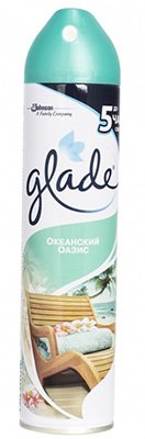 Освежитель воздуха Glade Океанский оазис создает атмосферу свежести и комфорта в любом помещении. Аэрозольный спрей мгновенно устраняет неприятные запахи и наполняет пространство бодрящими нотками. Освежитель эффективно нейтрализует табачный дым, запахи готовки, домашних животных и другие нежелательные ароматы. Тонкое распыление обеспечивает равномерное распределение аромата по всему помещению. Формула быстрого действия начинает работать сразу после применения, создавая длительный эффект свежести. Подходит для использования в туалетных и жилых комнатах, кухне, ванной, офисных помещениях, автомобиле.

Удобный аэрозольный баллон объемом 300 мл обеспечивает экономичный расход и простоту применения. Компактный размер позволяет легко хранить освежитель в любом удобном месте.