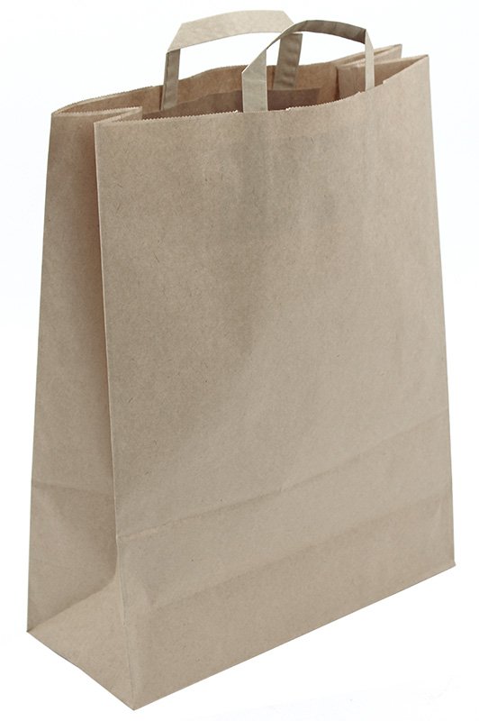 Пакет-сумка с плоскими ручками, 35+15х45 см, 90 г/м2, макулатура, крафт, 200 штук - фото №1