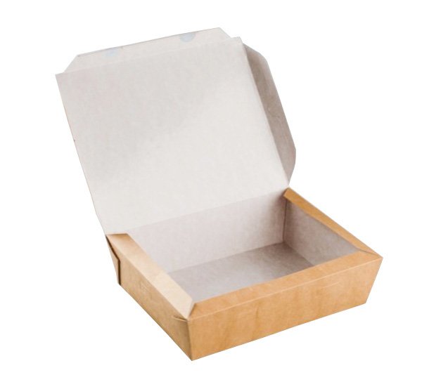 Упаковка из крафтового картона подходит для фасовки и транспортировки холодных и горячих блюд. Контейнер можно использовать для разогрев содержимого в микроволновой печи. Верхняя крышка коробки фиксируется замками-защелками, обеспечивает надежную фиксацию. Конструкция замков исключает самопроизвольное открытие. Внутренняя ламинация предохраняет упаковку от размокания. Поставляется в сформированном виде и полностью готова для использования. Объем 600 мл, размер 150х115х50 мм. В коробке 450 штук.