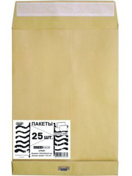 Пакет почтовый Е4, 300x400 мм, Extrapack из крафт-бумаги, стрип, 120 г/м2, 25 штук