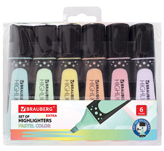 Набор текстовыделителей Brauberg Extra Pastel, 1-5 мм, прорезиненный корпус, 6 цветов