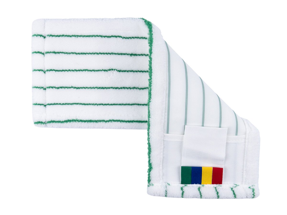 МОП плоский текстильный Optiline, 40х13 см, универсальный, микрофибра, белый с зеленой полосой