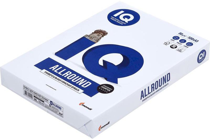 Бумага А3 IQ Allround, 80 г/м, 500 листов в пачке, 5 пачек