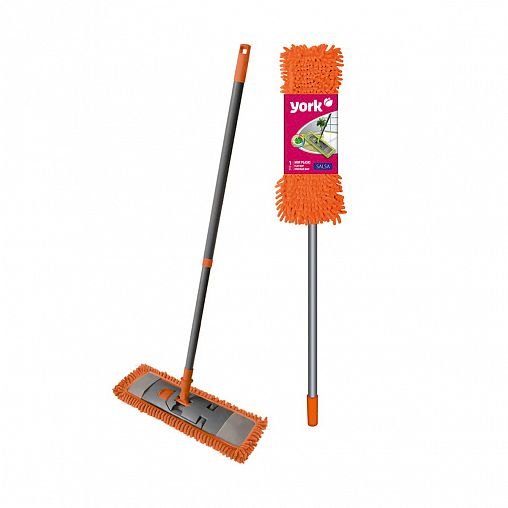 Комплект York SALSA состоит из плоского мопа, рукоятки и держателя. Специальный вид микрофибры удаляет сильные загрязнения, также без использования моющих средств, легко вбирает, а затем выполаскивает частички грязи. Подходит для мытья и полировки всех видов полов. Подвижная пластина и усиленная телескопическая рукоятка облегчают уборку в труднодоступных местах. Рукоятка оснащена вращающейся петлей, на которую моп можно повесить на крючок. Длина рукоятки 130 см, размер МОПа 39х9,5 см.
