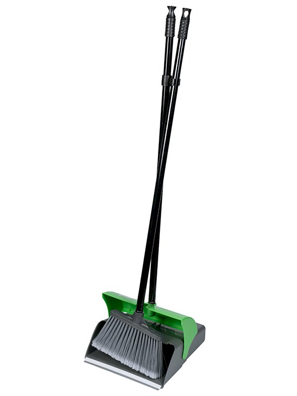 Комплект совок с крышкой и метлой с длинной рукояткой, зеленый - фото №1
